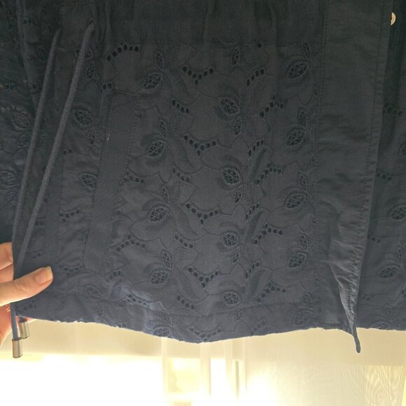 Gap Navy Floral Eyelet Utility lined Navy Jacket Drawstring Waist sz L - Picture 9 of 14